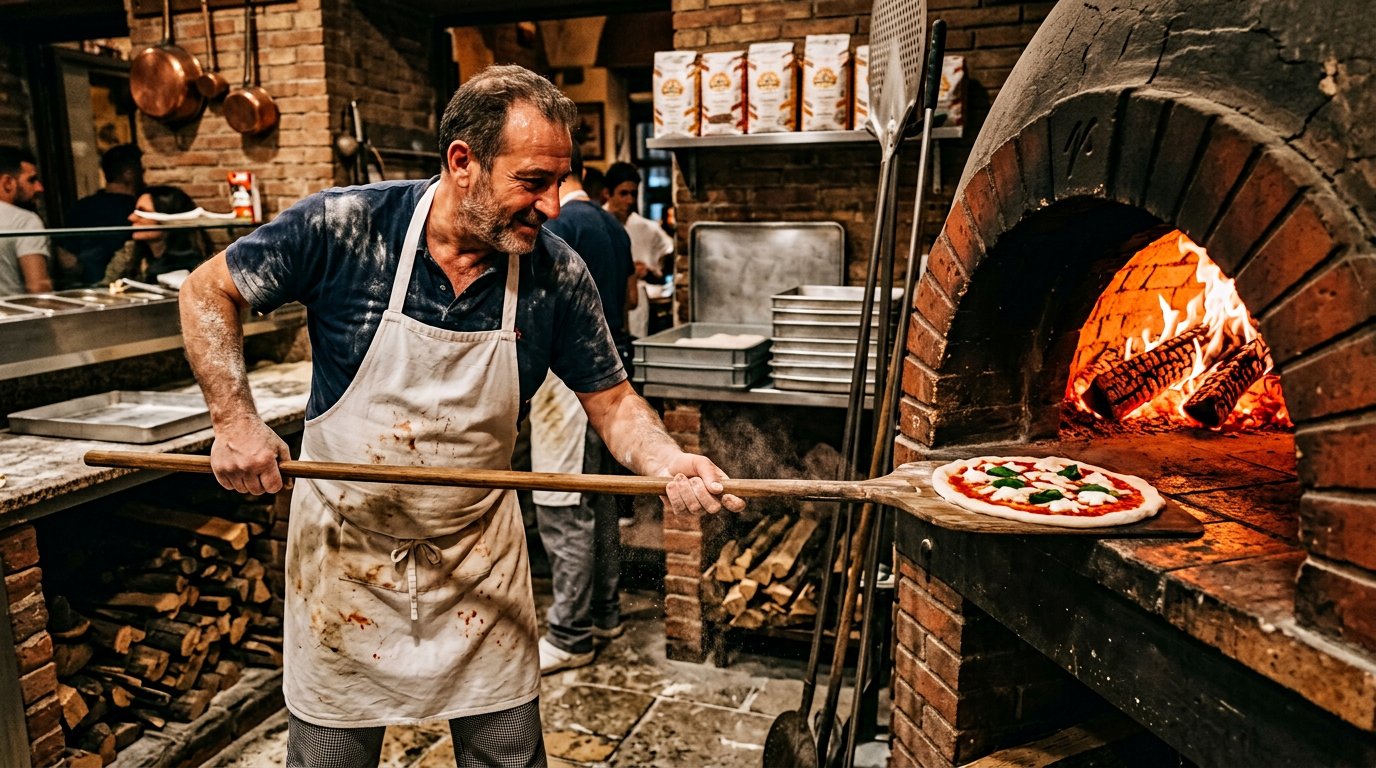 Pizzaiolo al lavoro